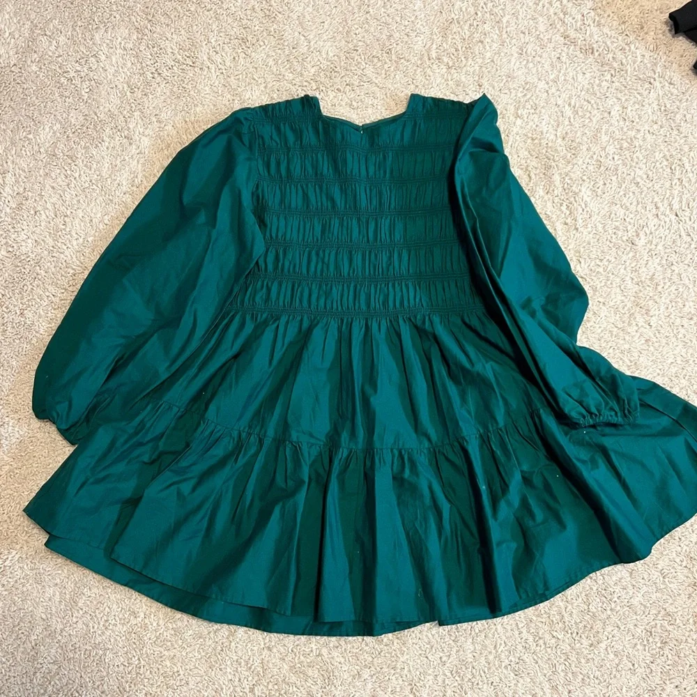 ASOS DESIGN cotton shirred mini smock dress in green - Picture 3 of 6